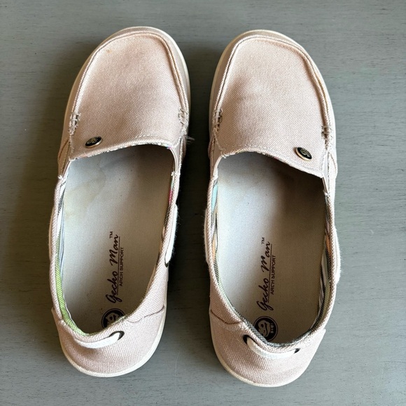 Geckos Man Women Canvas Slip-On Loafers Size 8.5 Arch Support Beige Casual Comfy - Picture 7 of 13